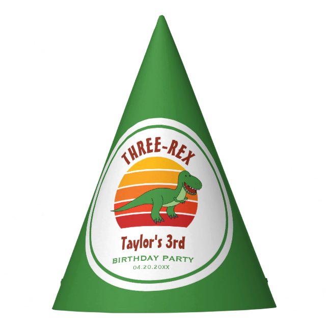Chapéu De Festa Três Rex Dinossauro Divertido Neutro aniversário d (Frente)