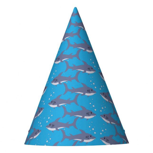 Chapéu De Festa Tubarão-cartoon - Padrão Kid Blue Birthday Hat (Frente)