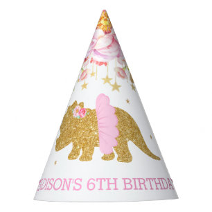 Chapéu De Festa Tutu Triceratop Dinossauro Rosa Dourado Aniversár