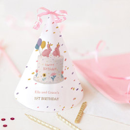 Chapéu De Festa Twins Bunny Rabbit Twin Girls 1st Birthday