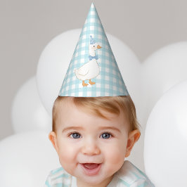 Chapéu De Festa Um Ganso Tolo Xadrez Azul Menino Bonito Primeiro A