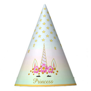 Chapéu De Festa Unicórnio, Flores, Estrelas & Confetes Dourados