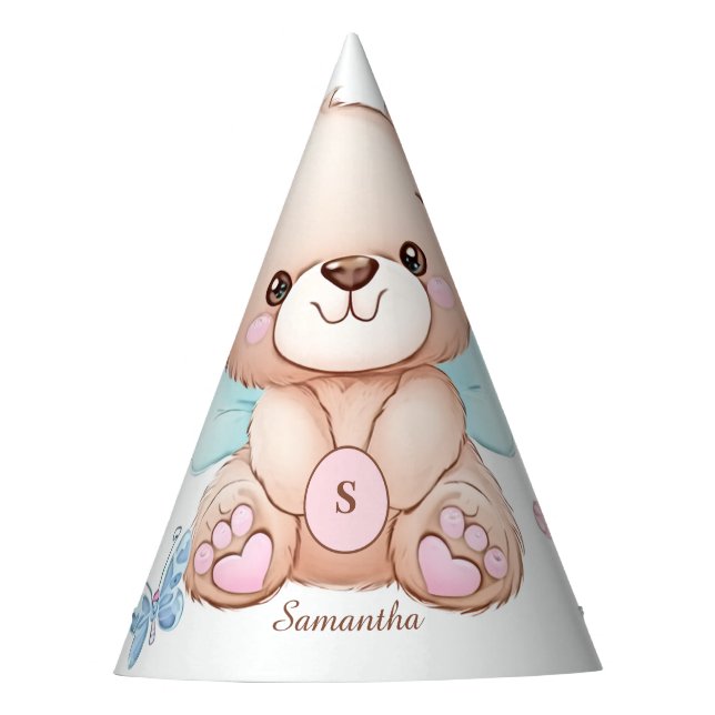 Chapéu De Festa Urso e Borboletas do Partido Personalizado (Frente)