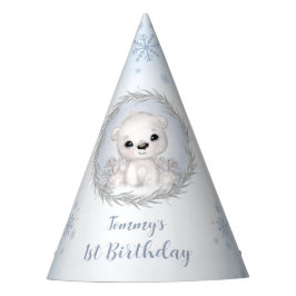 Chapéu De Festa Urso Polar Fofo Aniversário de 1 ano Menino Azul