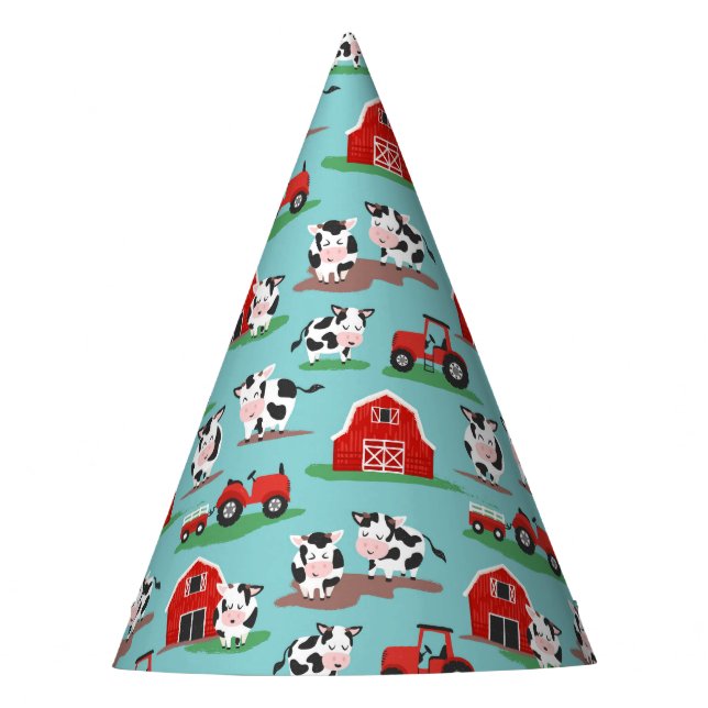 Chapéu De Festa Vacas na Fazenda e Tratores Aniversário (Frente)