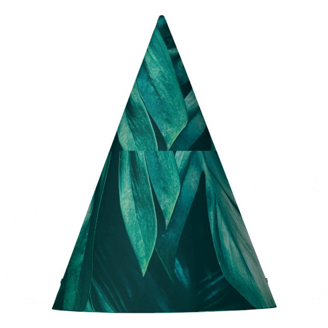 Chapéu De Festa Verde escuro, folhagem tropical da selva. (Frente)