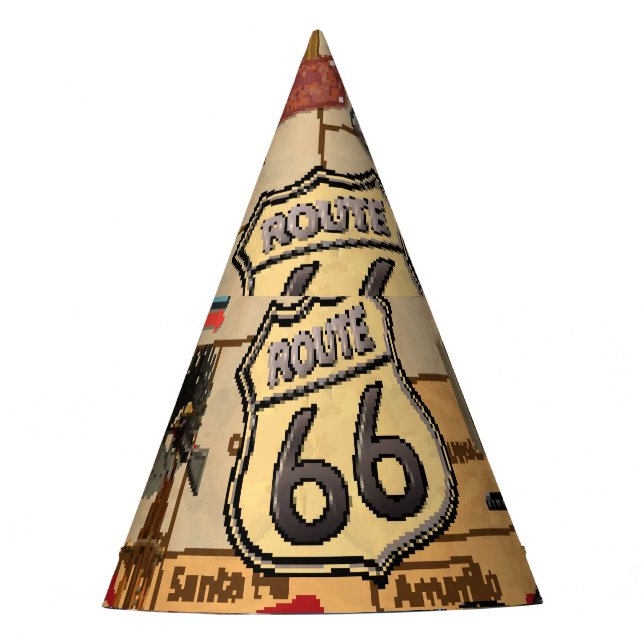 Chapéu De Festa Vintage Route 66, poster nostálgico. (Frente)