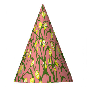 Chapéu De Festa Vintagem de Fundo Cor-de-Rosa das Flores Amarelas