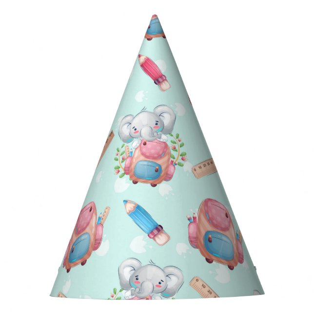 Chapéu De Festa Voltar ao padrão de elefante escolar (Frente)