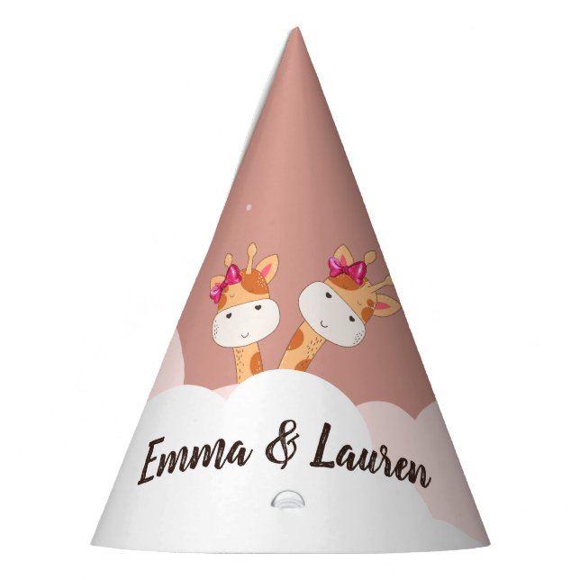 Chapéu De Festa Watercolor Baby Giraffe, Safari Gêmeos Aniversário (Esquerda)
