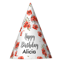 Chapéu De Festa Watercolor Red Poppy Greenery 50º Aniversário