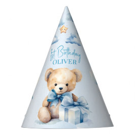 Chapéu De Festa Watercolor Teddy Bear and Gift First Birthday