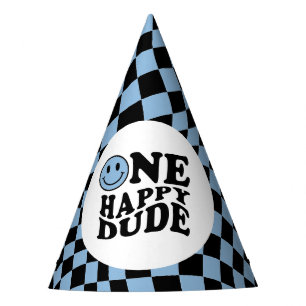 Chapéu De Festa Wavy Checkered Blue Smile Face Um Cara Feliz