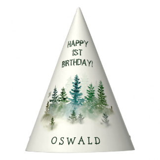 Chapéu De Festa Wild One 1st Birthday Woodland Watercolor