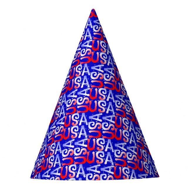 Chapéu De Festa Word Art USA Text,Blue-PAPER PARTITY HATS (Frente)