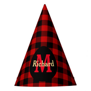 Chapéu De Festa Xadrez Vermelho e Preto Monograma e Nome