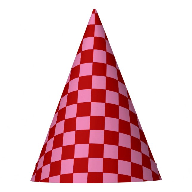 Chapéu De Festa Xadrez Vermelho e Rosa Choque (Frente)