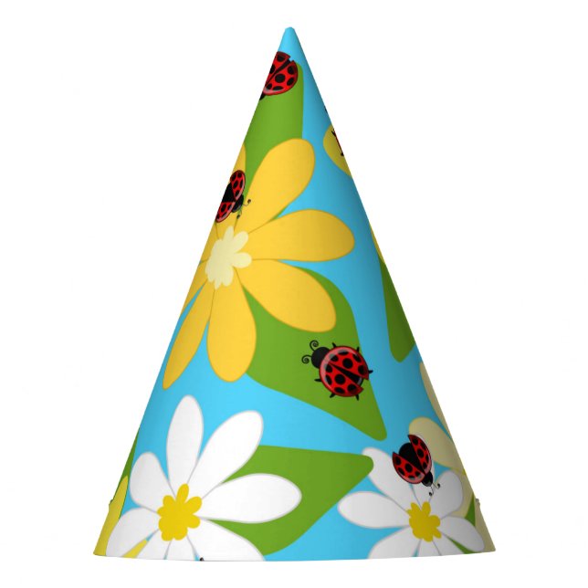 Chapéu De Festa Yellow White Flowers Red Ladybug Beetle (Frente)
