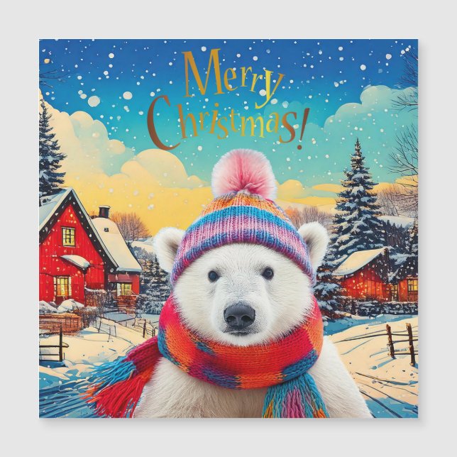 Chapéu do Polar Bear Santa e cachecol Feliz Natal (Frente)