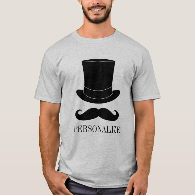 Chapéu preto e camisa de solteiro do bigode (Frente)