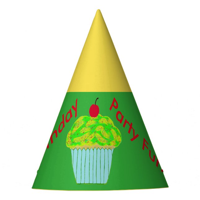 Chapéus de Aniversário de Cupcake Verde Amarelo (Frente)
