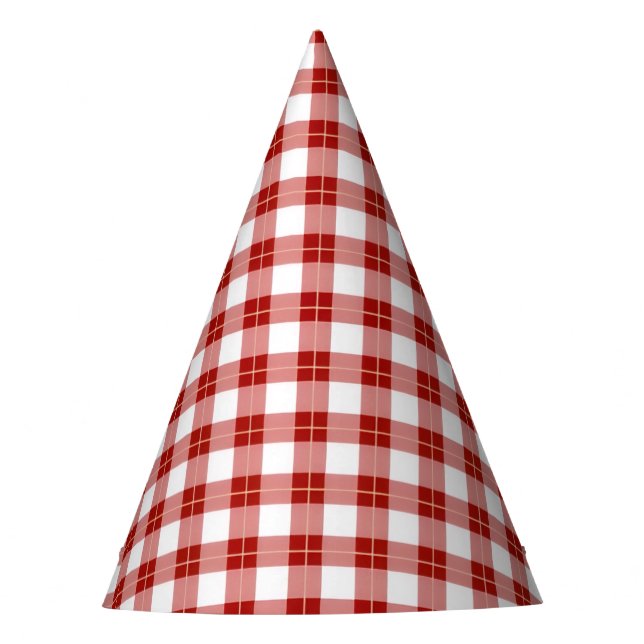 Chapéus de papel vermelhos de gingão para aniversá (Frente)