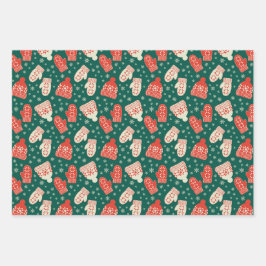 Chapéus e mitenes de Natal verdes estilo Vintage