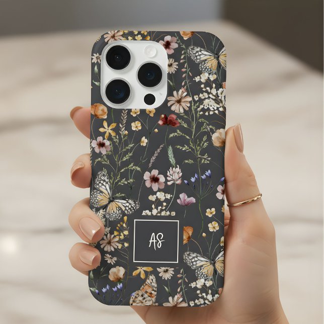 Charcoal Gray Wildflowers Floral Monogrammed (Criador carregado)