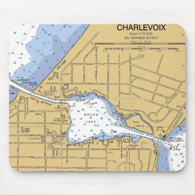 Charlevoix, carta náutica Mousepad do lago redondo (Frente)