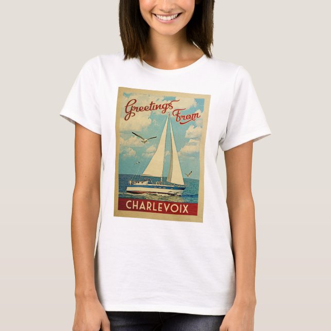 Charlevoix T-shirt Sailboat Vintage Michigan (Frente)