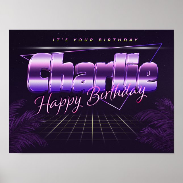 Charlie Name Vorname lila retro Poster Geburtstag (Frente)