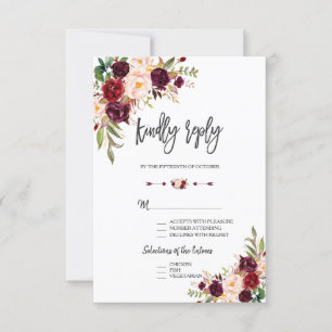 Charm Burgundy Floral Wedding Manuscrito RSVP