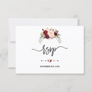 Charm Burgundy Red Marsala Floral Handwrite RSVP