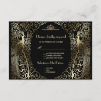 Charm Dourado Art Deco Peacocks - RSVP de Casament