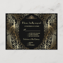 Charm Dourado Art Deco Peacocks - RSVP de Casament