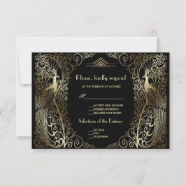 Charm Dourado Art Deco Peacocks - RSVP de Casament