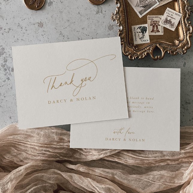 Charm Flat Ivory Wedding Elegante Obrigado Cartões (Criador carregado)