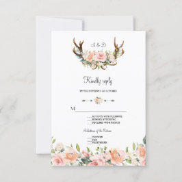 Charm Pink Blush Floral Antlers Casando RSVP