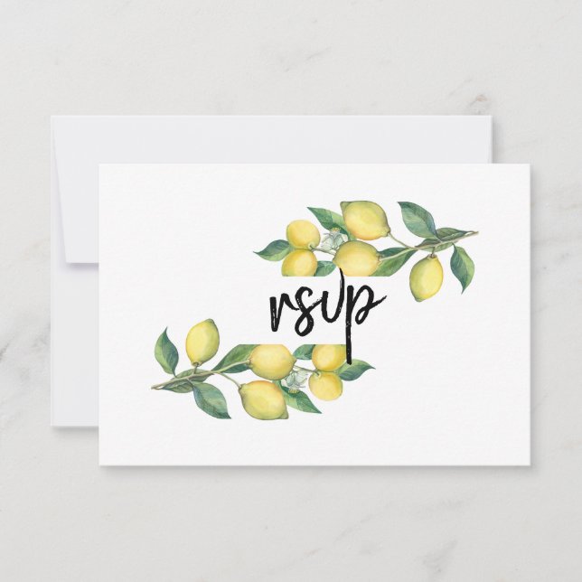 Charm Watercolor Lemon Tropical Weding RSVP (Frente)