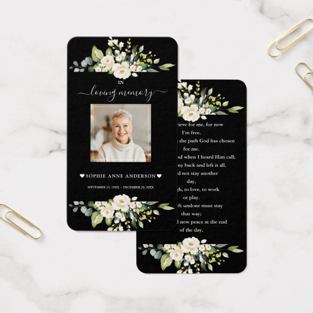 Charm White Flowers Black Photo Funeral Prayer (Escritótio)