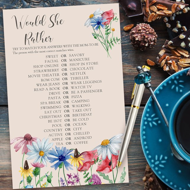 Charme de Flores Silvestres Jogo de Chuveiro 'Ela  (Would She Rather Bridal Shower Game from my Wildflower Charm collection)