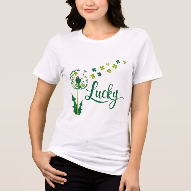 Charme Sortudo: A Camisa T-Dandelion de Quatro Fol (Frente)
