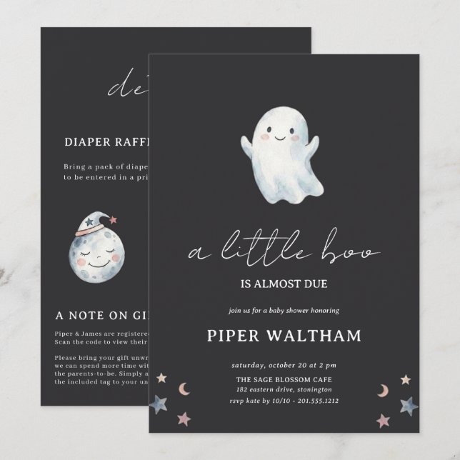 Charming Convite de Baby Shower com Fantasma Duplo (Frente/Verso)