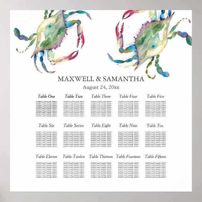 CHART DE CASAMENTO DE Praia, Poster de Caranguejo  (Frente)