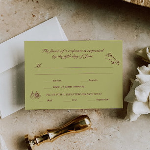 Chartreuse Burgundy, RSVP de Casamento Ilustrado