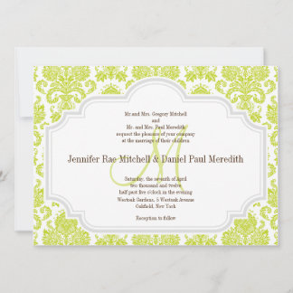 Chartreuse Damask Cinza White Casamento Convites
