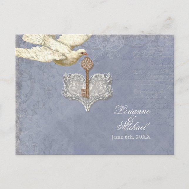 Chave para meu Coração, Doves RSVP Resposta Cartão (Frente)