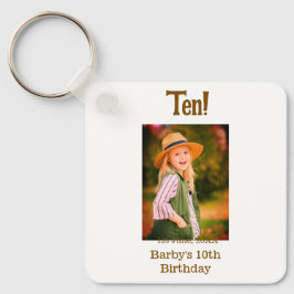 Chaveiro 10th birthday photo name date simple brown beige b