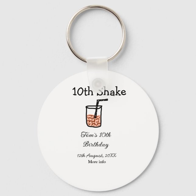 Chaveiro 10th Shake 10th feliz aniversário, milkshake scrib (Frente)