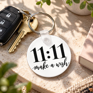 Chaveiro 11:11 Faça um Desejo Minimalista Preto e Branco